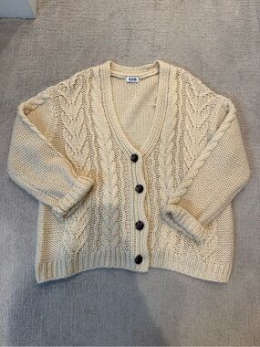 525 America Chunky Cream Cable-Knit Button Cardigan